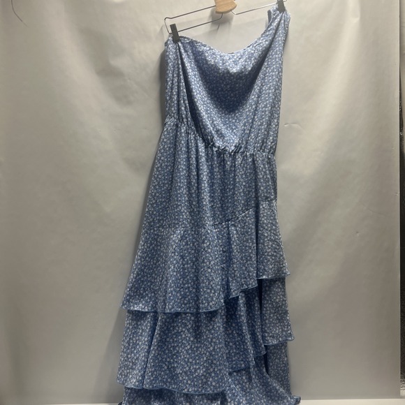Pretty Garden Dress One Shoulder Tiered Ruffled Floral Blue Size‎ L Large Boho - Picture 1 of 6